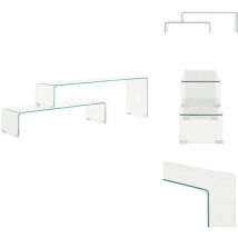 Ensemble de table basse 2 pcs 90x30x20/110x30x40cm Verre trempé - Table Basse - Table D'appoint - Meuble Moderne - Table Extensible - Verre Trempé