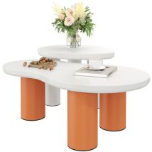 Ensemble de table basse nuage et feuille, plateau en mdf peint et pieds en pvc, ensemble de table basse combinée blanche et orange, table d'appoint