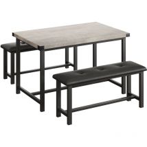 Ensemble de table de salle à manger pour 4 personnes, table de cuisine avec bancs, table de salle à manger rectangulaire avec 2 bancs