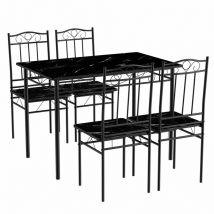 Ensemble table à manger 109x 69x 75 cm et 4 chaises - marbre noir et noir - style industriel pour cuisine, salle à manger, salon