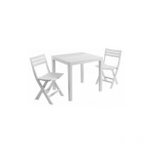 Progarden - Ensemble de table et 2 chaises qui peuvent être fermées en résine blanche avec effet à lattes à lattes
