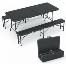 Vounot - Ensemble de Table et bancs camping pliables 180cm hdpe Style Polyrotin noir