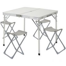 Orion91 - Ensemble de jardin pliant, Table de jardin rectangulaire et 4 chaises de camping, blanc/gris