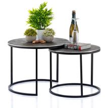 Ensemble de tables basses 2 pièces ø 55 et 45 cm table d'appoint en métal argenté tables rondes salon Carlton