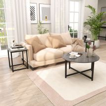 Ensemble de Tables Basses 3 Pièces Table Ronde et 2 Tables d'Appoint Carrées avec Cadre en Métal Robuste Gris CW8912 Maison Chic