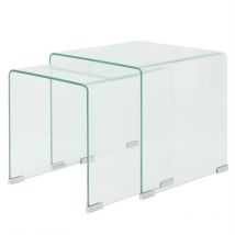 Largeight - Ensemble de tables gigognes 2 Pièces Verre trempé Transparent