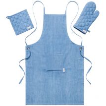 Lot de 3 tablier + moufle + gant home, 200 gsm avec logo brodé - Bleu