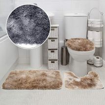 Ensemble de tapis de salle de bain 3 pièces avec contour et housse d'abattant de toilette, broderie unie