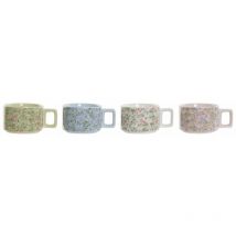 DKD Home Decor Set de Mugs de Coffee de the Brand Blue Pink Metal Green Flowers Dolomite (13 x 9,5 x 6,5 cm) (4 Pieces) (260 ml) (Ref. No. : S3025814)