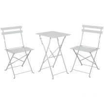 7h Seven House - Terrasse pliable en métal Ensemble de 2 chaises et table carrée Bistreau White 7house