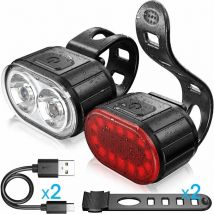 Ensemble D'éclairage de Vélo, Feu Arrière et Phare à led de Sport de Vélo, Feu Avant à 4 Modes D'éclairage et Feu Arrière à 6 Modes D'éclairage