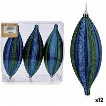 Décorations de Noël set allongé bleu vert pvc 8,5 x 3,5 x 19 cm (12 pièces)