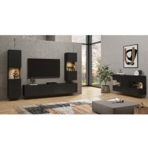 Meublorama - Juego de diseño de 4 muebles de salón colección eva. Color negro y roble.