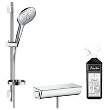 Hansgrohe - Ensemble douche Raindance Select s 150 3 jets + mitigeur thermostatique Ecostat Select + Barre 65 cm + nettoyant