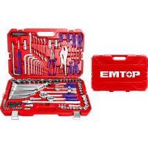 Malette d'outillage complete avec douilles ensemble coffre d'outils combinés de 142 pièces Emtop avec une boite bmc