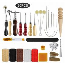 Ensemble d'outils d'artisanat en cuir de 30 pièces pour chaussures en cuir, sacs, ceintures, couture du cuir, marquage, usinage, couture et rainurage