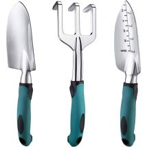 Fortuneville - Lot de 3 outils de jardinage robustes en fonte d'aluminium avec poignées antidérapantes en caoutchouc souple, outils à main de