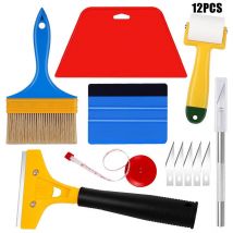 Ensemble d'outils de lissage de papier peint de grattoir de voiture, avec rouleau de grattoir, couteau de coupe, ruban à mesurer, couteau à mastic,