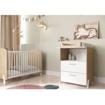 Ensemble Duo 60 Comprenant 1 Lit A Barreaux 60 X 120 Cm & 1 Commode A Langer 2 Tiroirs - Naili - Hamilton / Blanc Mat Demeyere