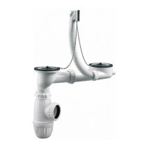 Valentin - Vidage complet pour évier inox 2 cuves Plastique blanc