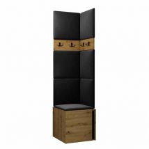 Mobilier1 - Meuble d'entrée Hartford 347, Chêne Artisan + Noir, 186x0x0cm, Stratifié, Tapisserie, à suspendre, à poser