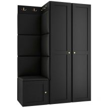 Meuble d'entrée Hartford 379, Noir, 186x116x46cm, Stratifié, Faux cuir, MDF, À poser, À suspendre