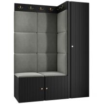 Mobilier1 - Meuble d'entrée Hartford 385, Noir, 186x124x46cm, Tapisserie, mdf, Stratifié, à poser, à suspendre