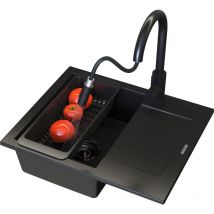 Granitan - Ensemble Évier Granit Noir avec Mitigeur et Siphon