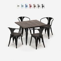 Table 80x80 + 4 chaises style industriel bois métal cuisine hustle wood black - Noir