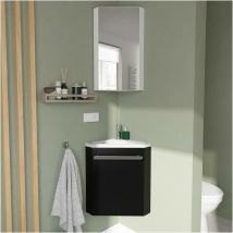 Mob-in - Ensemble lave-mains angle noir + vasque + robinet + armoire toilette d'angle