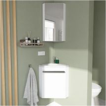 Mob-in - Ensemble lave-mains angle blanc + vasque + armoire toilette d'angle