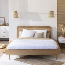 Ensemble lit en bois naturel 160x200cm + tête de lit 160cm en cannage smoothcloud - LT38006