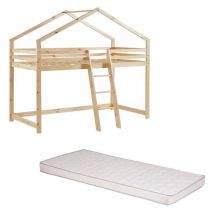 Laïba Kids - Ensemble Lit mezzanine Beige 90x190 + Matelas enfant 90x190