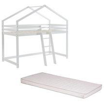 Laïba Kids - Ensemble Lit mezzanine Blanc 90x190 + Matelas enfant 90x190