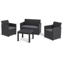 Ensemble Lounge Keter MARIE Canapé Graphite + 2 Fauteuils + Table Basse Ouverte