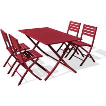 Marius - Ensemble repas de jardin 4 places en aluminium rouge carmin - city garden
