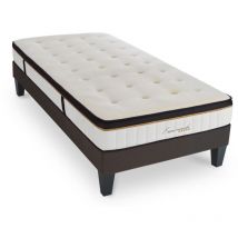 Ensemble Matelas Emeraude Mousse Accueil Mémoire de Forme et sommier tissu gris - 90 x 200 cm