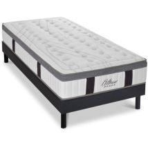Maison Aubertin - Ensemble Matelas Altesse Mousse Haute densité Accueil Mémoire - 26 cm et Kit Bois Noir - 90 x 200 cm