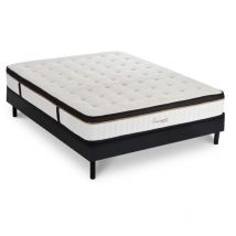Maison Aubertin - Ensemble Matelas Emeraude Mousse Accueil mémoire moelleux 24 cm et Sommier Bois Noir - 160x200cm