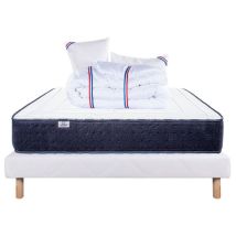 Ensemble Matelas Nuage (24cm), Sommier (13cm), Oreiller Et Couette -mousse Haute Densité, Mi-ferme, Face Été/hiver, 160x200cm