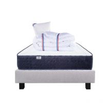 Ensemble Matelas Nuage (24cm), Sommier (20cm), Oreiller et Couette-mousse haute densité, mi-ferme, face été/hiver, 90x190cm