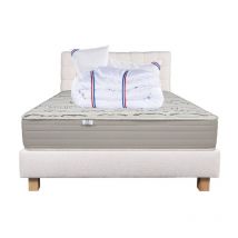 Ensemble Matelas Organic Cotton 24cm ferme face été/hiver+sommier beige ep20cm+oreiller+couette+Tête de Lit, 160x200cm