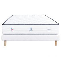 Ensemble Matelas Patriote, 27 cm, ressorts ensachés, ferme, face été/hiver + sommier blanc ep 13cm, 140x190cm