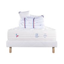 Ensemble Matelas Patriote Mousse, 27 cm, mousses haute densité , ferme, face été/hiver+sommier blanc ep 13cm+oreiller+couette, 140x190cm