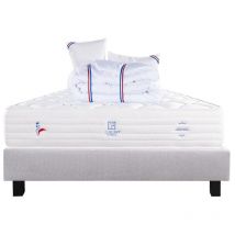 Ensemble Matelas Patriote Mousse, 27 cm, mousses haute densité , ferme, face été/hiver+sommier gris ep20cm+oreiller+couette, 140x190cm