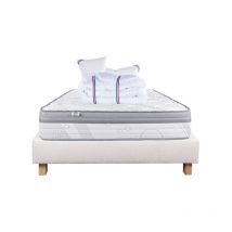 Ensemble Matelas Relaxation, 26 cm, ressorts ensachés, ferme, face été/hiver + sommier beige ep20cm + oreiller + couette, 160x200cm