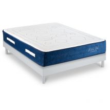 Maison Aubertin - Ensemble Matelas Dolce Vita Ressorts ensachés Accueil mémoire 28cm et Sommier Bois Blanc 160x200cm
