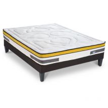 Maison Aubertin - Ensemble Matelas Aubertin Ressorts ensachés Accueil mémoire et sommier tissu gris - 180 x 200 cm