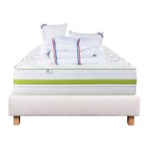 Ensemble Matelas Rêverie, 30 cm, mousses haute densité, ferme, face été/hiver + sommier beige ep20cm + oreiller + couette, 160x200cm