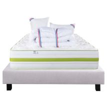 Ensemble Matelas Rêverie, 30 cm, mousses haute densité, ferme, face été/hiver + sommier gris ep20cm + oreiller + couette, 160x200cm